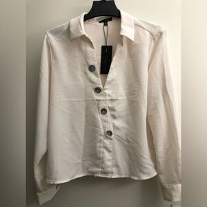 Dynamite Cream Asymmetrical Button-Up Blouse